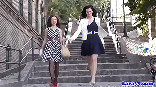 Nylon fetish mature spanking her petite pal